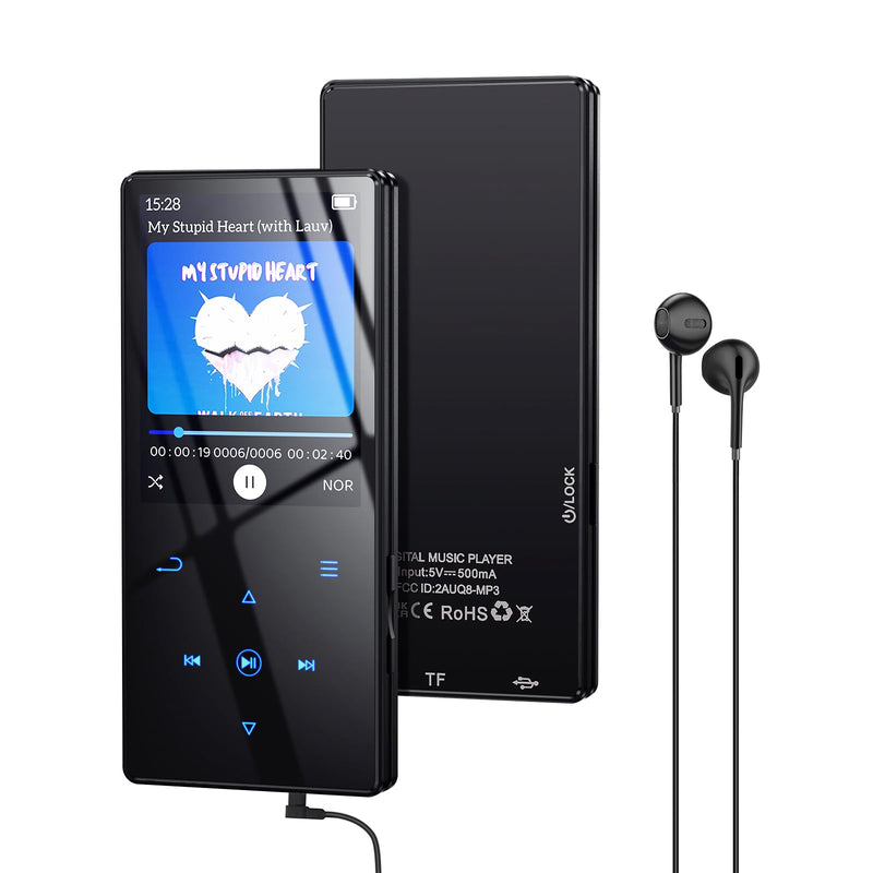 [Australia - AusPower] - 64GB MP3 Player with Boosted Bluetooth 5.0, Music Player Features HD Speaker, 2.4" Screen, Touch Buttons, Expandable SD Card Slot, Supports FM Radio, Voice Recording, E-Book, and More 