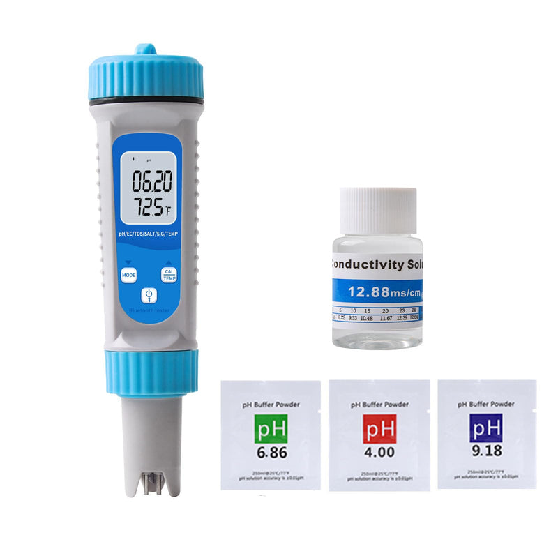 [Australia - AusPower] - pH Meter and EC Tester, Bluetooth Hydroponics EC PPM Meter, 6-in-1 DWC pH EC TDS Meter Digital Water Tester with ATC for Hydroponics Growing System, Agricultural Irrigation, Ponds, Aquarium 