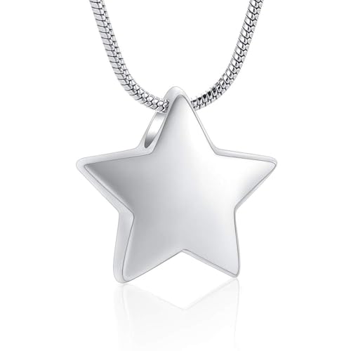 Imrsanl Cremation Jewelry for Ashes Moon Urn Necklace Stainless Steel Memorial Lockets Keepsakes Jewelry for Ashes Pendant - Fill kit Silver Star