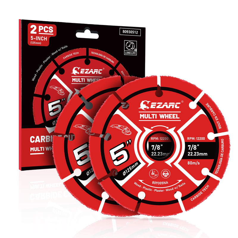 [Australia - AusPower] - EZARC 5 Inch Cut Off Wheels, Carbide Cutting Disc, Angle Grinder Cutting Wheel for Wood, Wood with Nails, Laminate, Plastic, Plaster, 2 Pack 