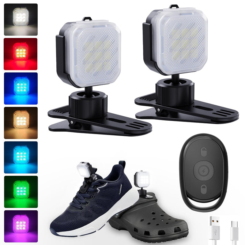 [Australia - AusPower] - LECART 2Pcs Croc Headlight with Remote Rechargeable 7 Colors Waterproof Croc Lights for Shoes Adjustable Light Angle Croc Flashlight Hands Free Clip-on Night Safety Shoe Light for Kids, Adult, Runners 2 Pcs Croc Headlight 