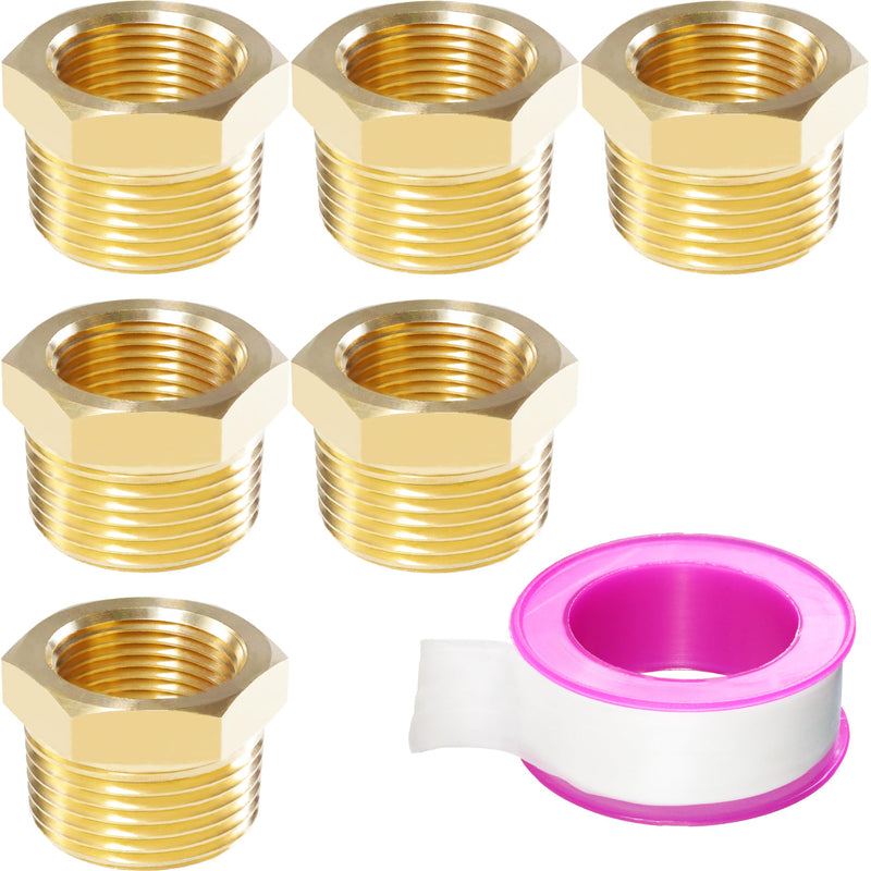 [Australia - AusPower] - Brass Reducer Hex Bushing Threaded Pipe Fitting 1/2 NPT Male x 3/8 NPT Female Bushing 1/2 to 3/8 Adapter Pipe Fitting (1/2" NPT Male x 3/8" NPT Female, brass, 6) 1/2 NPT Male x 3/8 NPT Female 6Pcs 