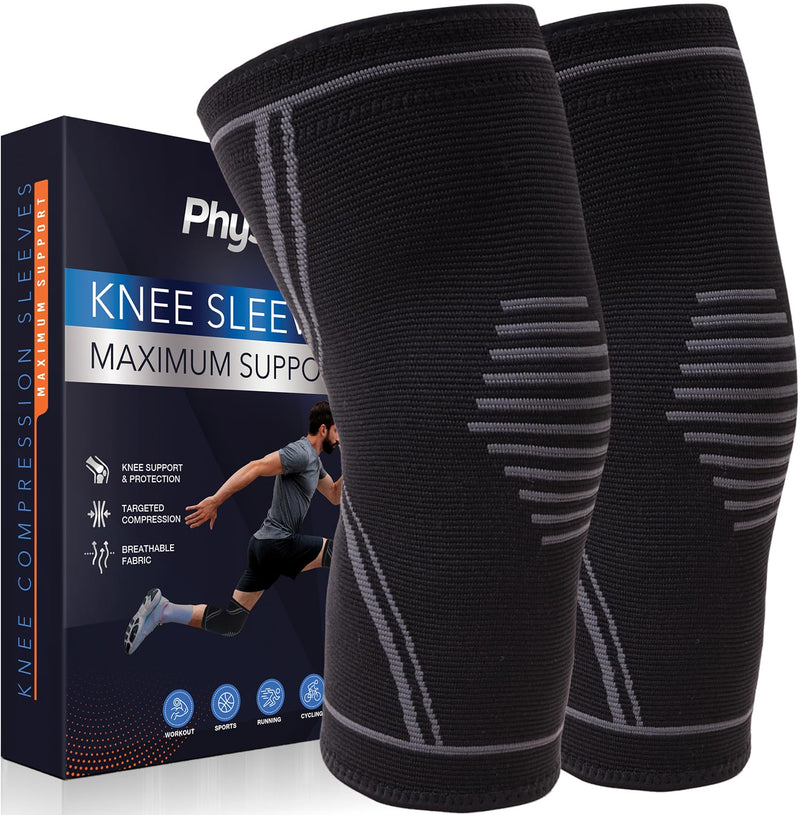 [Australia - AusPower] - Knee Brace for Pain Relief - 2 Pack Knee Compression Sleeves for Men and Women - Support for Weightlifting, Gym, Workout, Volleyball - Meniscus Tear, ACL, Arthritis Medium Black 