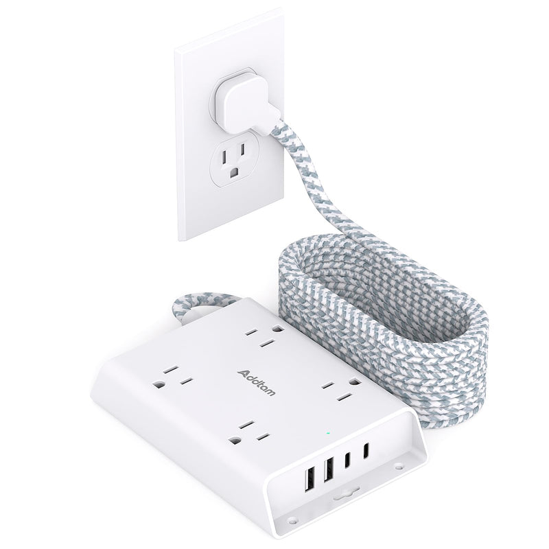 [Australia - AusPower] - Surge Protector Power Strip 10 ft, Addtam Flat Plug Extension Cord with 4 USB Wall Charger(2 USB C Port), 4 Widely Outlets Desk Charging Station, Home Office and College Dorm Room Essentials 