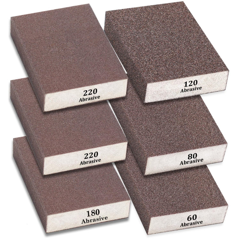 Tnisesm 6Pcs Sanding Blocks 60/80/120/180/220 Grits Sanding Sponge,for Drywall Wood Metal Washable & Reusable Sandpaper BlocksWashable and Reusable 60/80/120/180/220 Grit