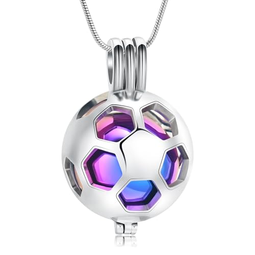 Hearbeingt Hollow Soccer Urn Necklaces for Ashes Football Cremation Jewelry Colorful