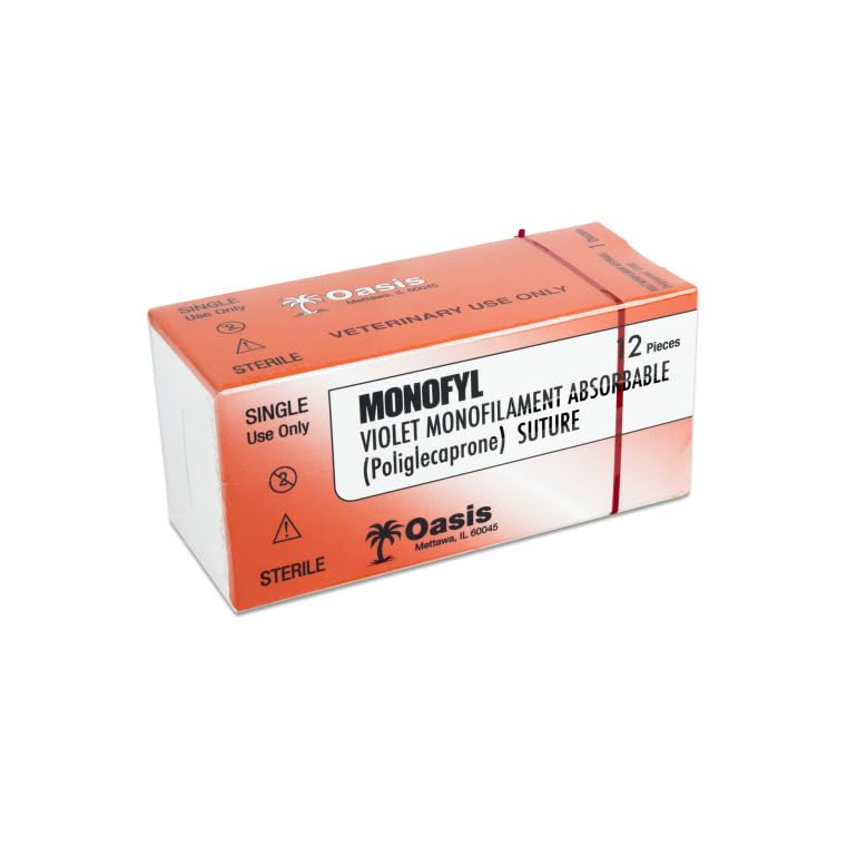 [Australia - AusPower] - Oasis Vet Monofyl (Poliglecaprone) Synthetic Absorbable Monofilament Suture, 3-0, (FS-2) 3/8 19mm Reverse Cutting Needle, 75cm, 12/Box, Veterinary Use 