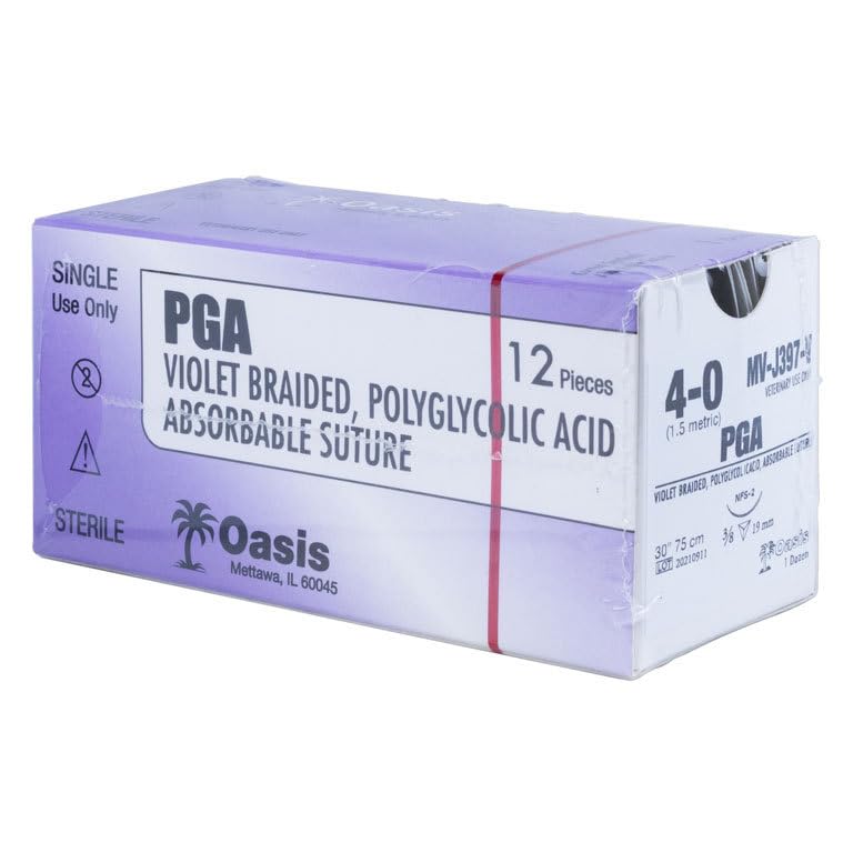[Australia - AusPower] - Oasis Vet PGA (Polyglycolic Acid) Surgical Suture, 4-0, (FS-2) 3/8 19mm Reverse Cutting Needle, 75cm, 12/Box, Veterinary Use 
