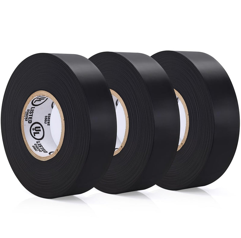 [Australia - AusPower] - Black Electric Tape - Professional Grade - 3/4 inch x 66ft - PVC Electrical Insulating Tape for All Weather - U/L Approved - Waterproof - Home Improvement Electrical Equipment - Pack of 3 