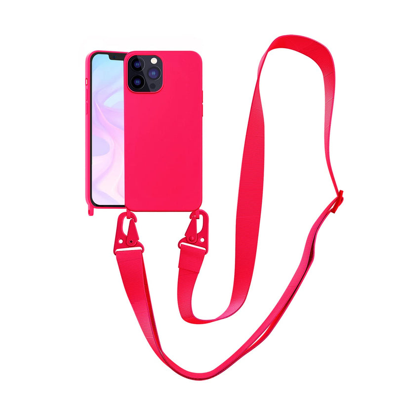 [Australia - AusPower] - Compatible with iPhone 15 Pro Max Case with Lanyard Crossbody iPhone Case with Strap Adjustable Shockproof Drop Protection Silicone Phone Cover for iPhone 15 Pro Max 6.7’’ Neon Pink 