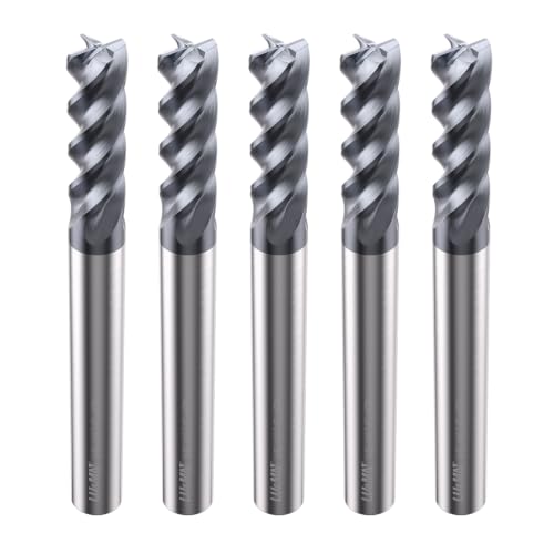 LU&MN carbide square end mills, 4 flute, 1/4 inch, 5-piece set, square nose cutting tools