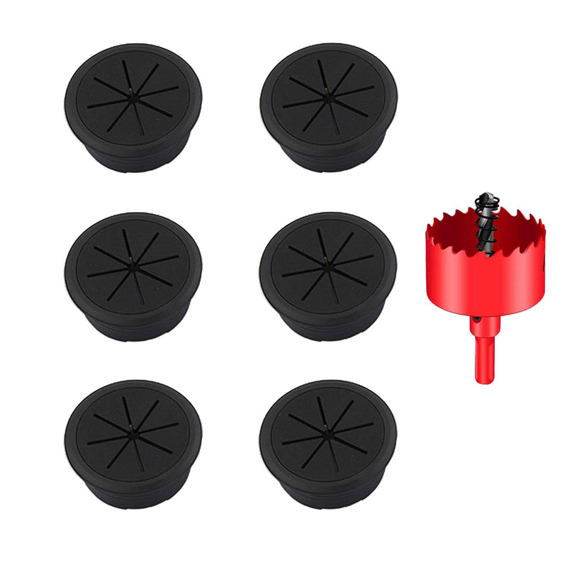 [Australia - AusPower] - Desk Grommet, 6PCS Flexible 2 Inch (50mm) Desk Cable Grommet Desk Cable Hole Covers with Hole Saw, Ideal Solution for Office and Home Table Cable (Black, 2Inch_50mm) (Black) 6PCS 2inch_50mm Black 
