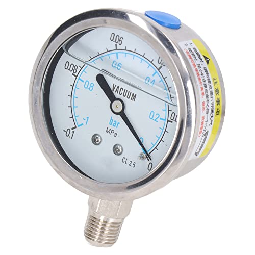Vacuum Pressure Gauge Test Gauge Shockproof 1/4 Inch NPT Double Scale Stainless Steel for Industrial Equipment