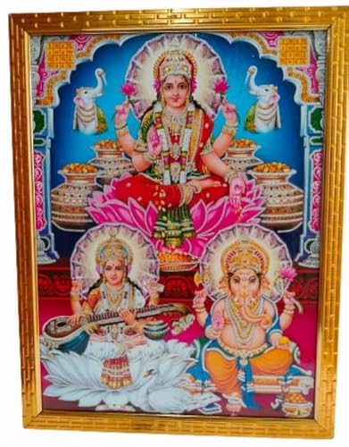 Deepawali Laxmi Ganesh Ji Photo Frame for Wall Hanging Diwali Pooja for home and shop, Diwali Pooja Item, Diwali Photo Frame (12x18 inch)