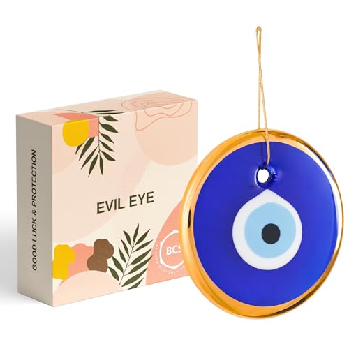 Blue Evil Eye Wall Decor, 4.3" Glass Ornament Turkish & Greek Nazar Amulet Blue-gold Large, 4.3"