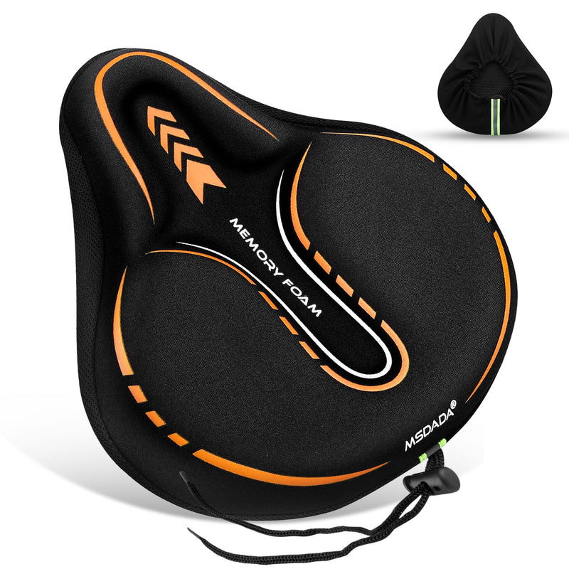 MSDADA New Large Gel Bike Seat Cover, Extra Soft Bike Seat Cushion for Men Women Comfort Wide, Fits Indoor/Outdoor/Exercise Bikes (11.22 inch x 10.03 inch) Orange