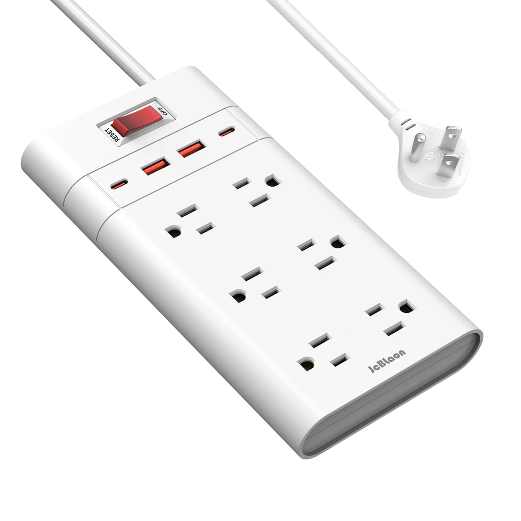 [Australia - AusPower] - Power Strip Surge Protector, JcBlaon 6 Widely-Spaced Outlets with 4 USB Ports (2 USB C), Ultra Thin Flat Plug Extension Cord, Wall Mountable, 4ft for Office Kitchen, 1050J, ETL Listed (White) White 