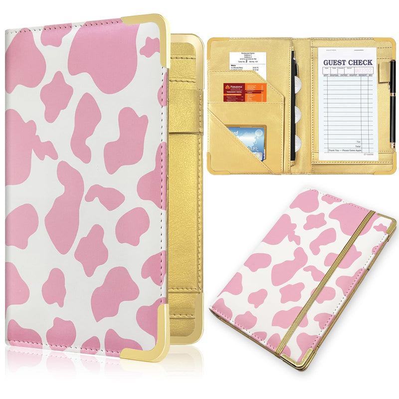 [Australia - AusPower] - Server Book, Painted Server Books for Waitress, Durable Leather Waitess Book with Zipper Pocket,Server Manual Checkbook Fits Server Apron 5in*8in Cow-Pink 