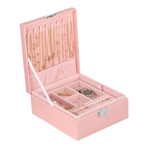 Prestige & Fancy 2 Layer Jewelry Box Organizer for Men, Women & Girls 8.5 x 7.5 x 3.3 in | PU Leather Pink Jewelry Storage Organizer | jewelry storage box for Rings, Necklace & Bracelets