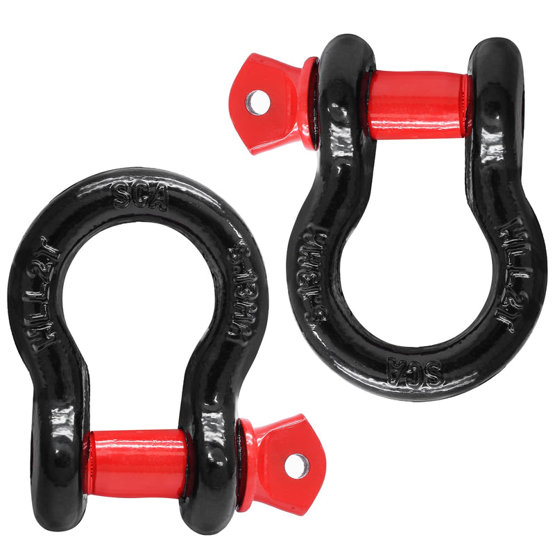 [Australia - AusPower] - Luomorgo 2 Pcs D Ring Shackles 1/2 Inch, 2 Ton (4,409 Lbs) Capacity, Heavy Duty Bow Shackle, Screw Pin Clevis Shackles Rugged 8 Ton (17,636 lbs) Maximum Break Strength Black, Red 