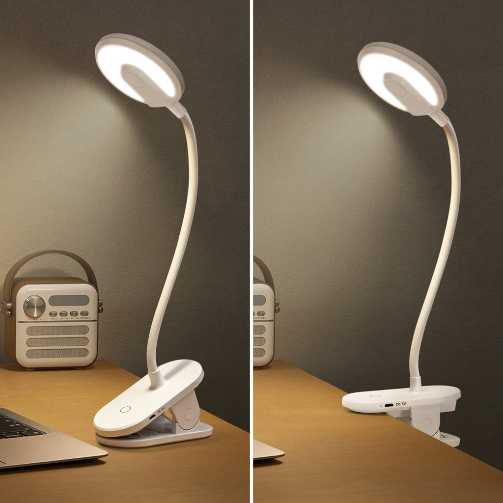 [Australia - AusPower] - Aigostar Desk Clip on Lamp for Reading, 16 LEDs with 3 Dimmable Brightness Clamp Light for Dorm Bed Headboard, Craft, Computer, Video Call, Max 30-Hour Cordless Lighting 