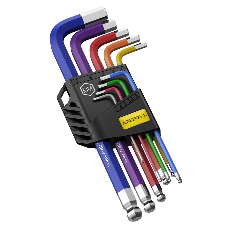 [Australia - AusPower] - AMTOVL Hex Key Set, 9PCS Metric Allen Key Set, 1.5-10MM, Anti-Slip Long Ball End Hex Wrench Set, Color Coding Hex Key Set for Disassembling Mechanical Equipment, Vehicle, and Bicycle Repairs 9 PCS METRIC SET 
