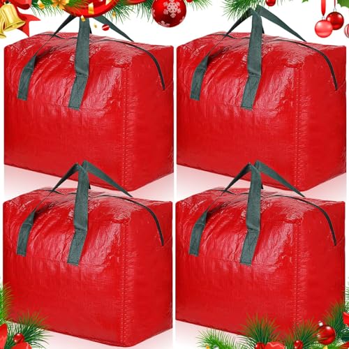 Xuniea 4 Pcs 18 Inch Ornament Storage Bags Handles Zipper Holiday,Red Red