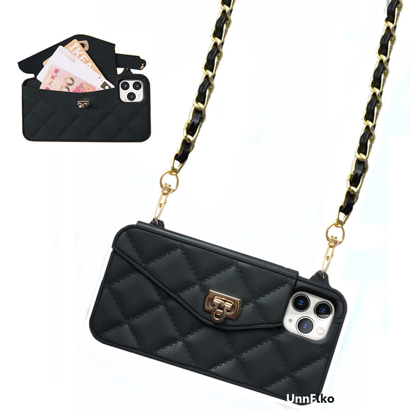 [Australia - AusPower] - UnnFiko Wallet Case Compatible with iPhone 15 Pro Max, Cute Light Luxury Bag Design, Purse Flip Card Pouch Cover Soft Silicone Case with Handstrap Long Shoulder Strap (Black, iPhone 15 Pro Max) Black 