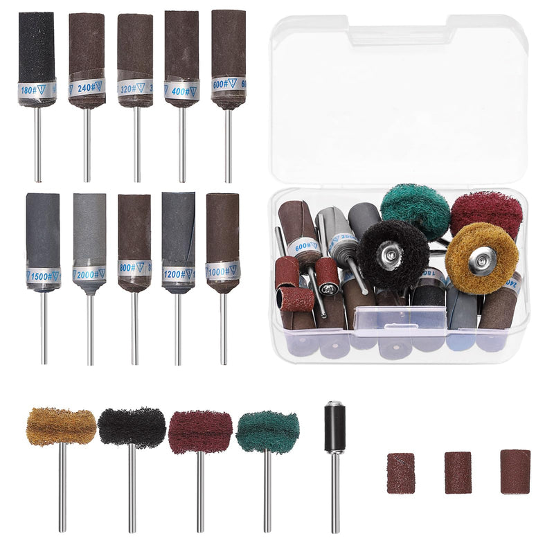 [Australia - AusPower] - Keadic 18Pcs 180 to 2000 Grits Aluminum Oxide Abrasive Sanding Drums Sleeves Assortment with Mini Buffering Polishing Wheels for Sanding Deburring Blending Polishing 