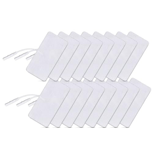 iStim 16 TENS Electrodes 5 x 10 cm - Super Soft, Self-Adhesive & Reusable White Pads for TENS EMS Devices - Certified Medical Device for Pain and Muscle Therapy with 2 mm Connection