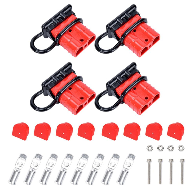[Australia - AusPower] - cnaodun 4 Pcs 6-10 Gauge Anderson Connector Plug 50A 12-36V Battery Quick Connector Red Battery Quick Disconnect Wire Harness Plug Kit for Winch Car Auto Trailer Driver Electrical Devices 