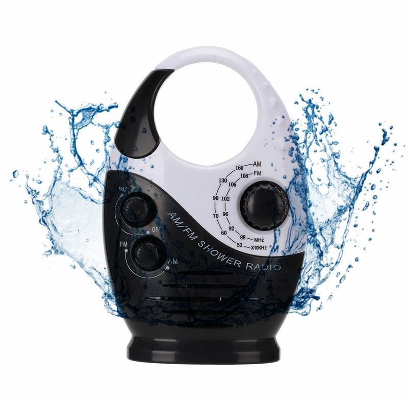 [Australia - AusPower] - Waterproof Shower Radio, AM/FM Radio with Adjustable Volume Speakers, Battery Powered Portable Speakers with Hook Handle for Shower Rooms Bedside Tables Garages Black 