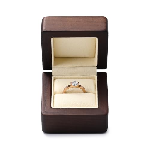 Solid Wood Proposal Engagement Ring Box Walnut Ring Gift Box Beige