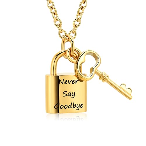 Imrsanl Padlock Cremation Jewelry Urn Necklace for Ashes Gold