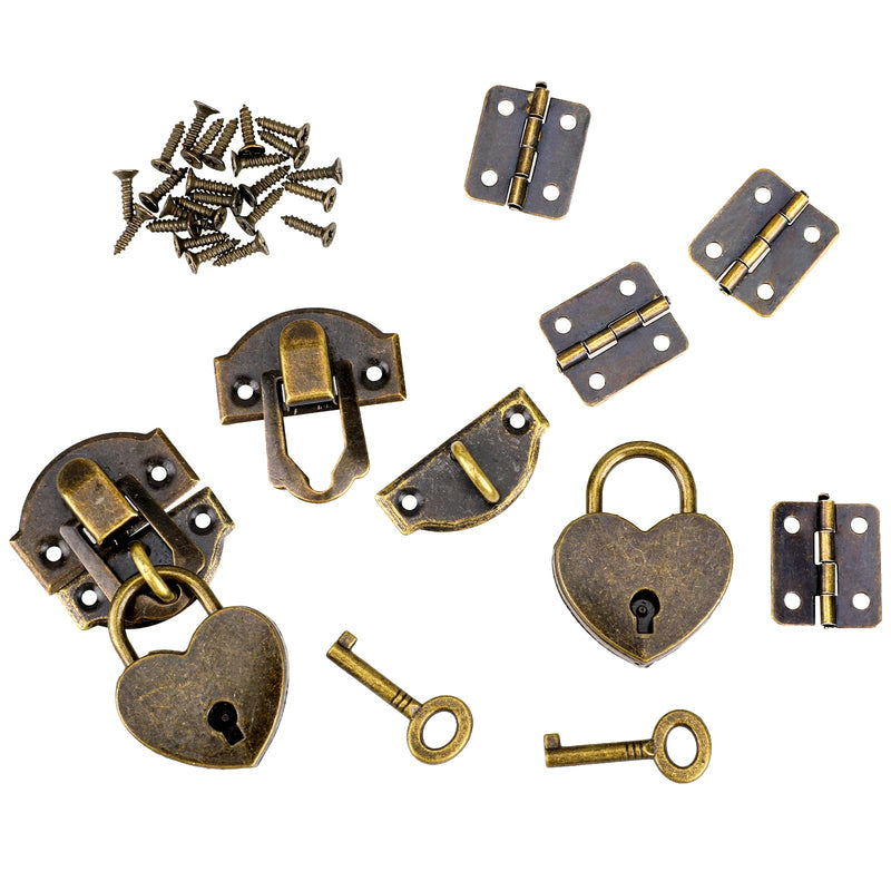 [Australia - AusPower] - 2 Set Antique Bronze Hasp Latch 27 X 30 mm Hasp Latch Mini Box Hinges and Love Locks with Keys Decorative Lock Buckle with Screws for Jewelry Wooden Box and DIY Crafts a 