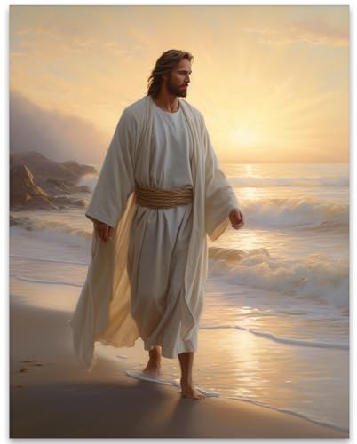 Jesus Walking on Shore 11x14 Unframed Print for Living Rooms, Prayer Rooms, Church Offices, Christian Bookstores, Sunday School, Retreat Centers - Faith-Based Decor and Spiritual Inspiration Unframed Print Poster 14"L x 11"W