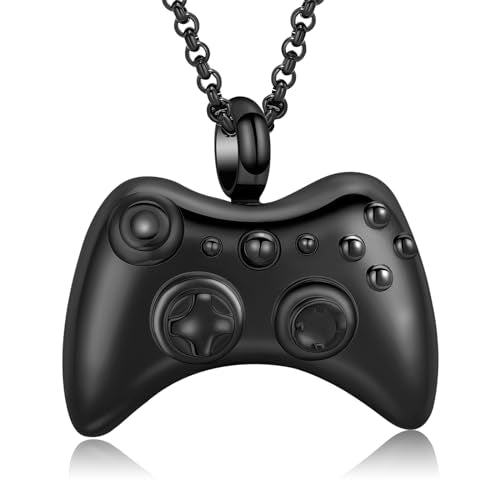 Urn Necklace for Human Ashes Game Controller Cremation Jewelry for Ashes Gamepad Memorial Pendant Hip-Hop Necklace Gift for Men Boy Black