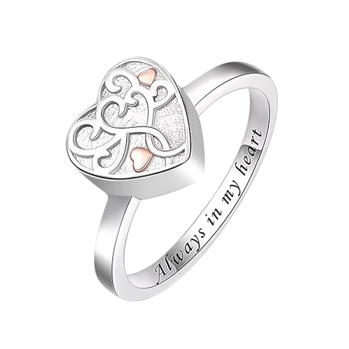 Love Heart Urn Ring for pet Dog Cat's Ashes Keepsake Memorial Jewelry Paw Print Cremation Finger Rings 6# Tree-Silver