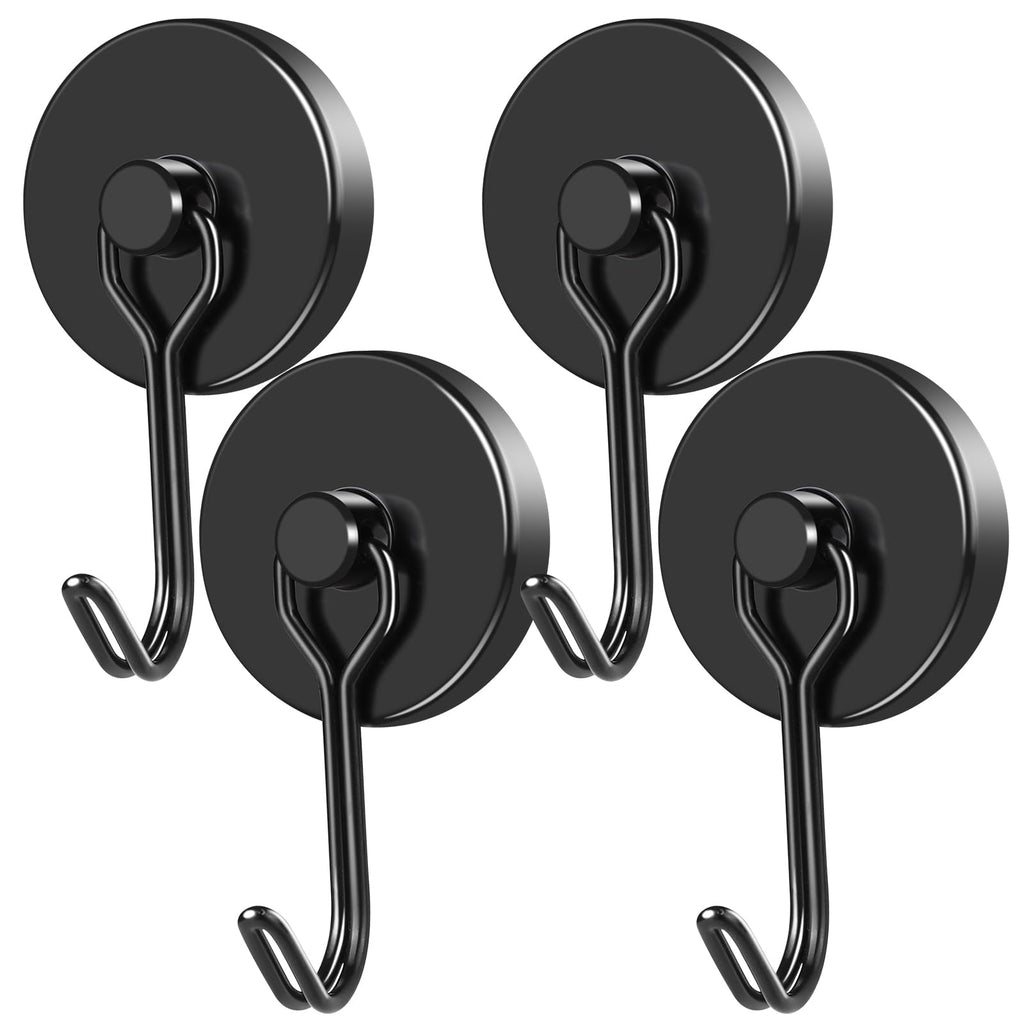 MIKEDE Black Magnetic Hooks Heavy Duty, 110LB Swivel Swing Strong Magnetic Hooks Cruise,Neodymium Hook Magnets for Hanging, Home, Workplace, Metal Door, Office and Garage - Pack of 4 110LB - 4 Pack