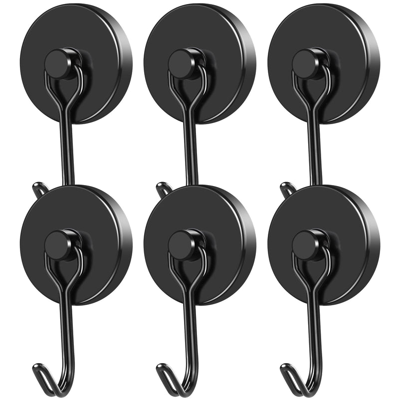 MIKEDE Magnetic Hooks, 110LB Heavy Duty Neodymium Black Magnet Hooks, Strong Swivel Magnetic Hooks Rust Proof for Indoor Outdoor Hangers Hanging, Fridge, Garage, Cruise, 6 Pack 110LB Black Magnetic Hooks