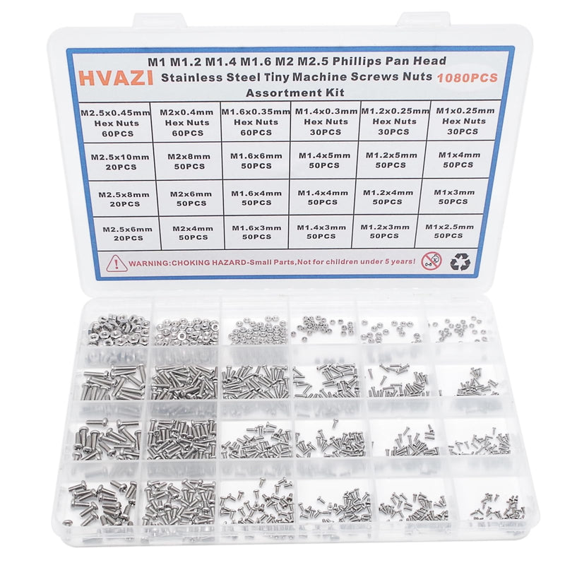 [Australia - AusPower] - Metric M1 M1.2 M1.4 M1.6 M2 M2.5 304 Stainless Steel Phillips Pan Head Tiny Machine Screws Nuts Assortment Kit M1M1.2M1.4M1.6M2M2.5 