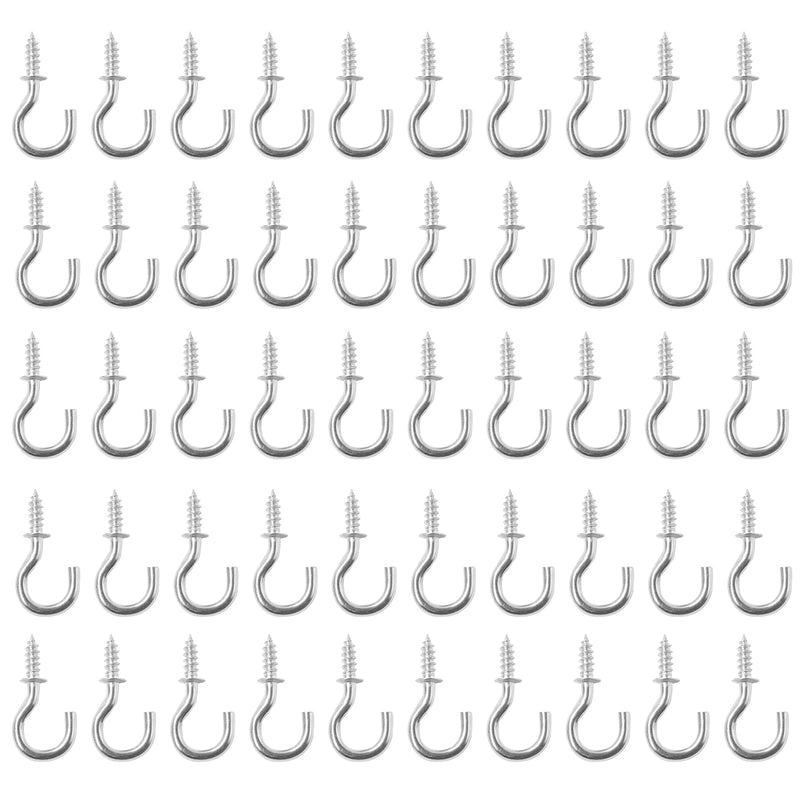 [Australia - AusPower] - 50Pcs 1/2 Inch Cup Hooks, Silver Ceiling Hooks Small Screw-in Hooks Metal Screw Hooks Nickel Plated Hooks 