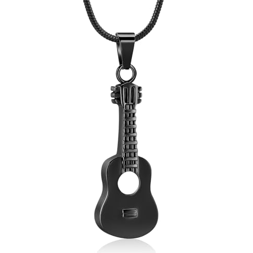 Oinsi Guitar Urn Necklace for Ashes Cremation Pendants Jewelry Ashes Holder Memorial Urn Necklace Cremation Jewelry for Human with Filling Kits Black