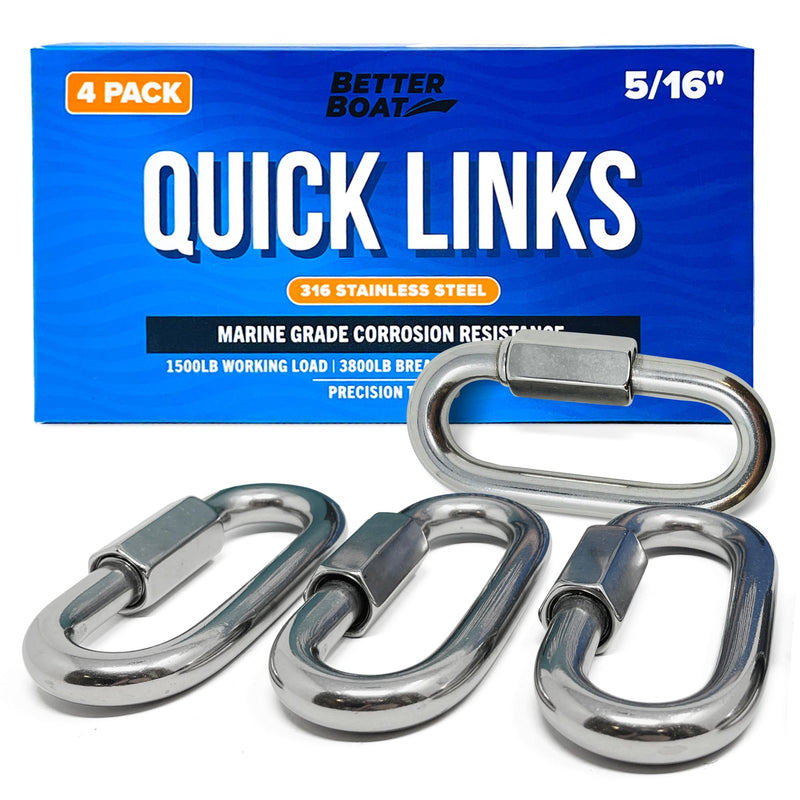 [Australia - AusPower] - 316 Stainless Steel Locking Carabiner Threaded Quick Link Chain Link Connector Clips Heavy Duty D Shape Repair Safety Quicklinks 1/2, 3/8, 5/16 or Small 1/4 Marine Grade Metal - 4pcs Quick Links 5/16" 