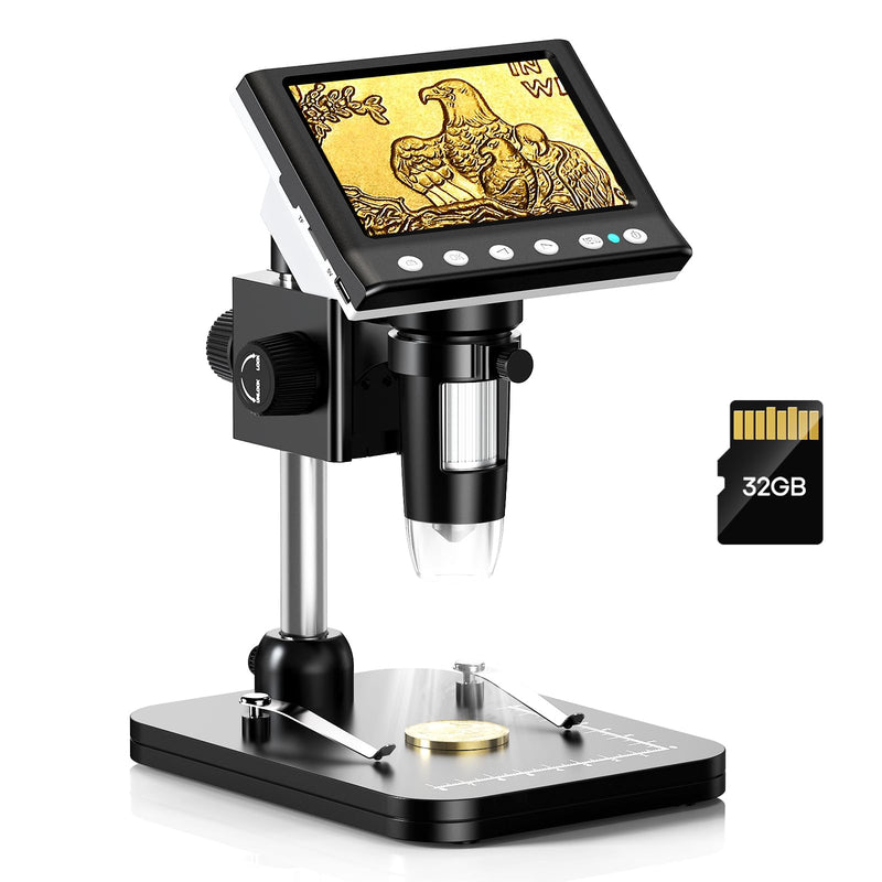[Australia - AusPower] - 4.3'' IPS Coin Microscope, 1000X Magnification Digital Microscope for Adults?Coin Collection Supplies with 8 Adjustable LEDs?Windows Compatible?32GB TF Card 