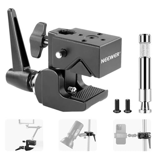NEEWER Super Clamp with 5/8" Stud, Spring Lock, 2.4"/6cm Jaw Grip Heavy Duty Crab Pole Clamp for Round Pipe Flat Surface, for Photography Studio Camera & Lighting Mounting, Max Load 33lb/15kg, UA017 UA017(1 Pack）