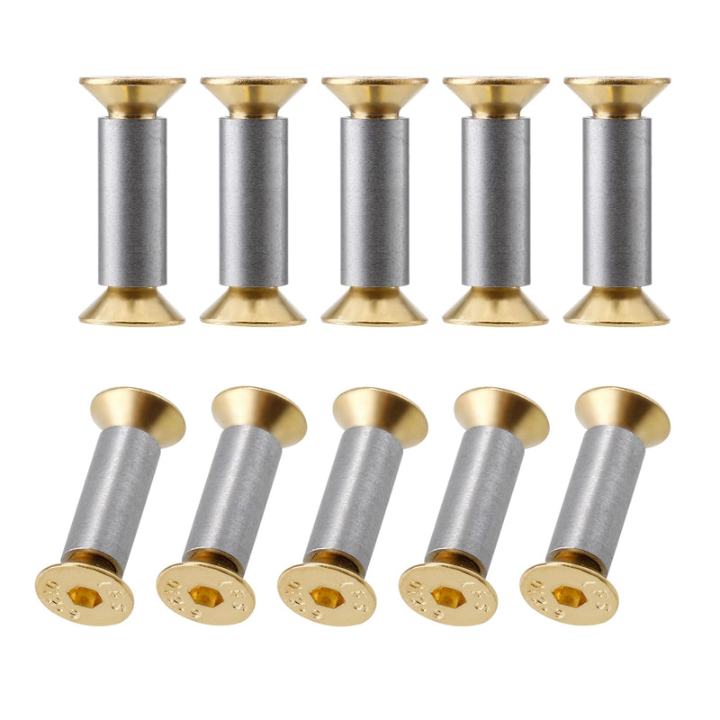 [Australia - AusPower] - 10 Packs Knife Handle Screws Rivets Bolts Fasteners, Gold Hex Flat Head Screws, Knives Maker Screws for Fixing Blade Knife 