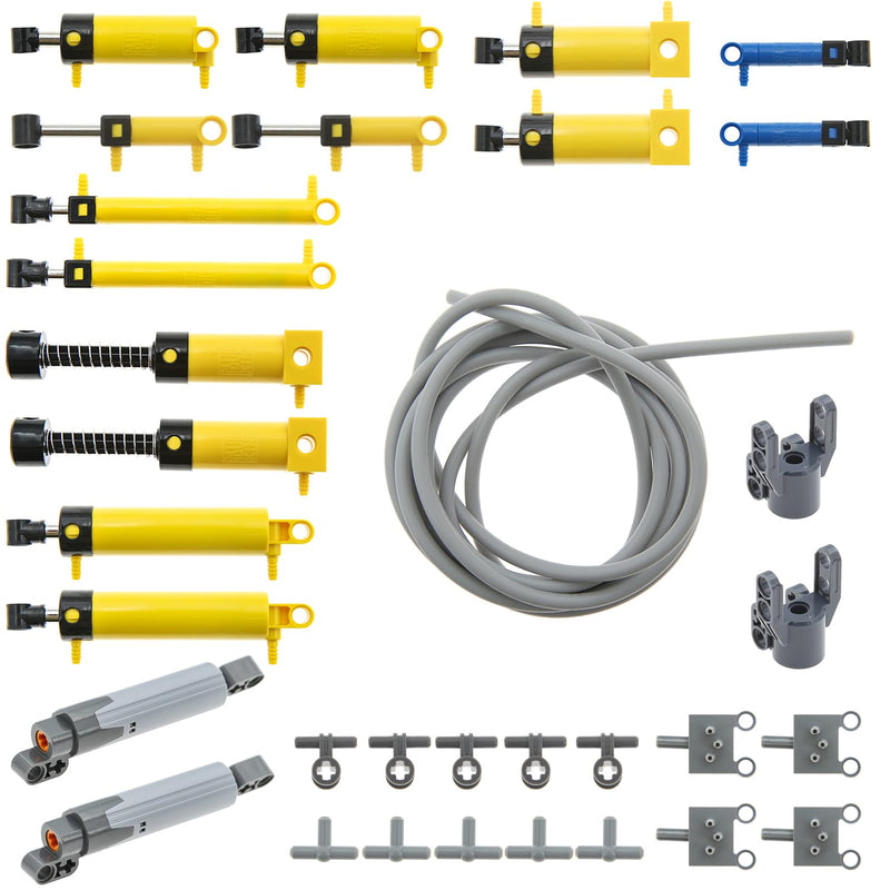 33pcs Pneumatic Technic-Parts Kit compatible with Lego Pneumatic Cylinders-Air-Pump Pressure Rod Switch Piston Hose Technic Linear Actuator MOC-Spare-Parts.