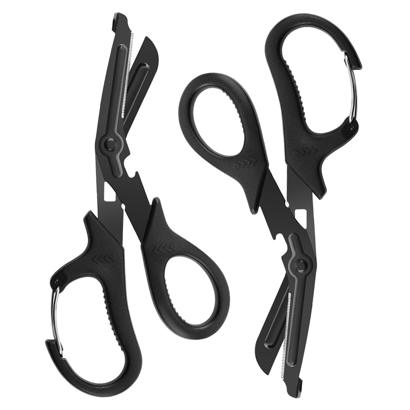 [Australia - AusPower] - 2 Pack Medical Scissors Trauma Shears, 7.5 Inches Stainless Steel Bandage Scissors with Carabiner, Fluoride Coated Surgical Scissors for Nurses, Doctors, Nursing Students, EMT and EMS ?Black) 