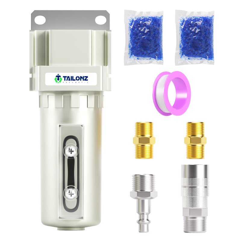 [Australia - AusPower] - TAILONZ PNEUMATIC 1/2" NPT Industrial Compressed Air Desiccant Dryer, Used for Dry Air, Compressed Air, Water Separator, Plasma Cutting Machine and Other Metal Bowl with Desiccant Beads Bag 